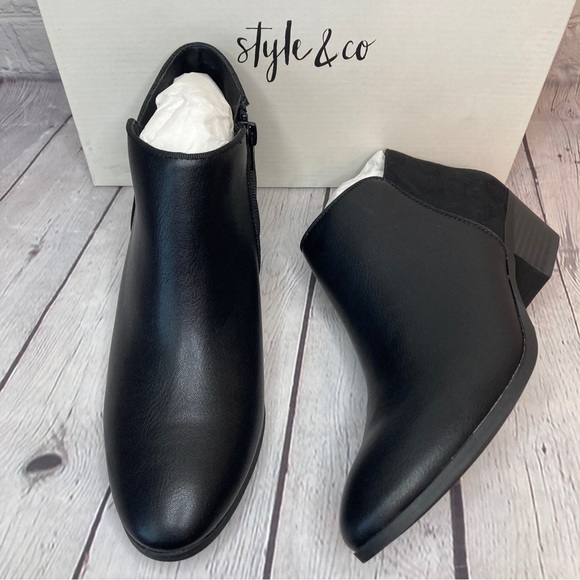 STYLE & CO Wileyy Ankle Booties Black Smooth Microsuede - Picture 6 of 16